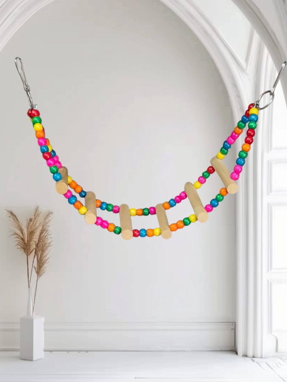 Colorful Wooden Bead Rope Ladder Bridge for Birds & Small Pets